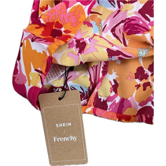 NWT SHEIN X Frenchy women's floral Ruffle cap Sleeve Top size S - Picture 1 of 3